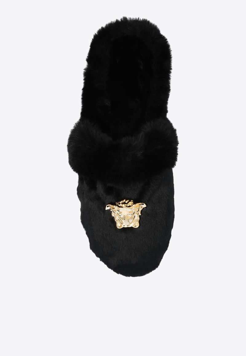 Versace Medusa Plaque Faux-Fur Slippers Black ZSL000002 ZPL00011-Z1008