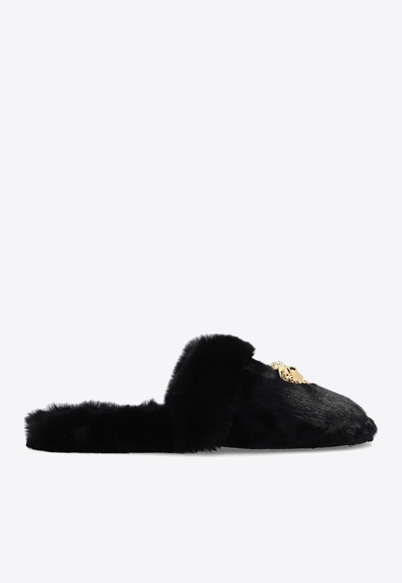 Versace Medusa Plaque Faux-Fur Slippers Black ZSL000002 ZPL00011-Z1008