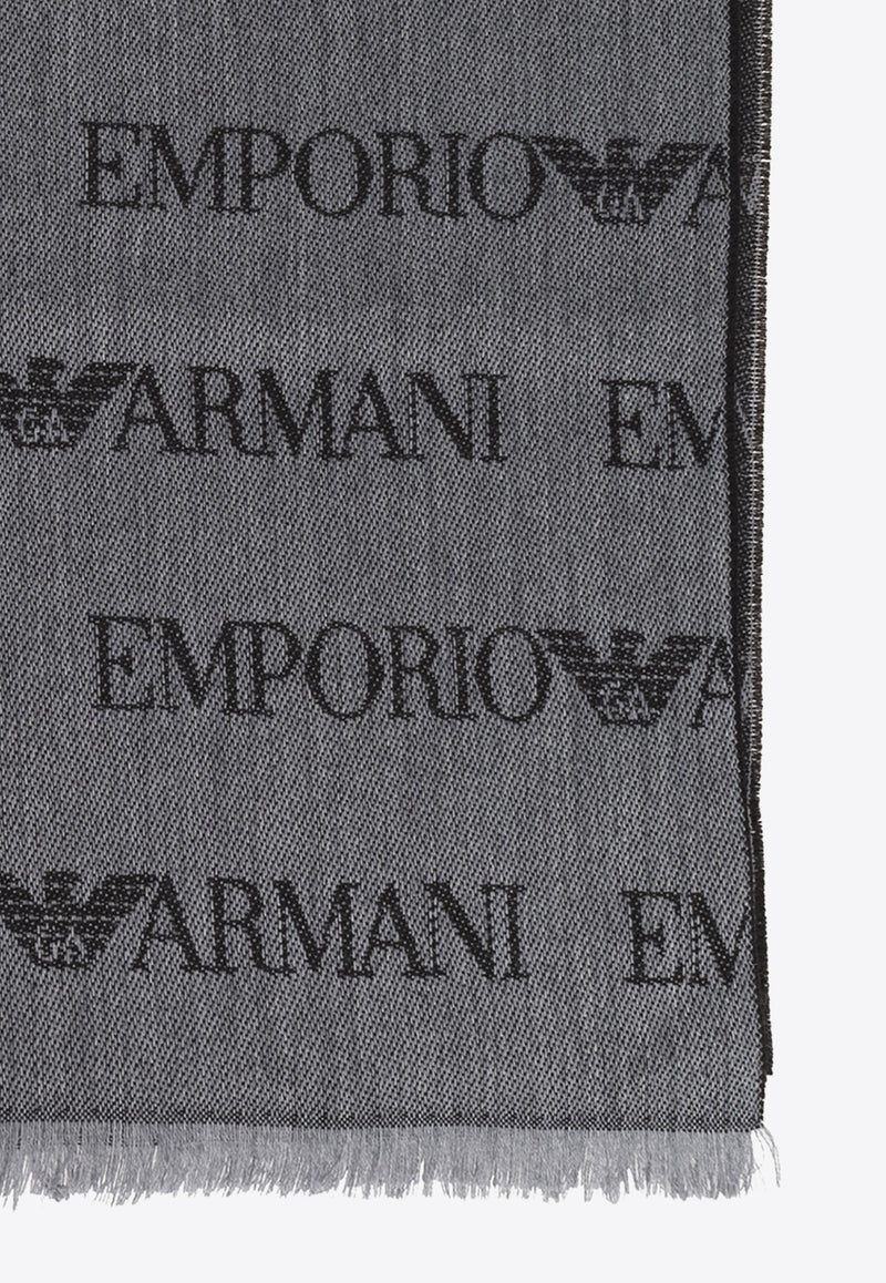 Emporio Armani Logo Jacquard Fringed Scarf Gray 625060 CC786-00041