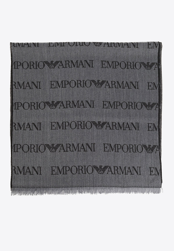 Emporio Armani Logo Jacquard Fringed Scarf Gray 625060 CC786-00041