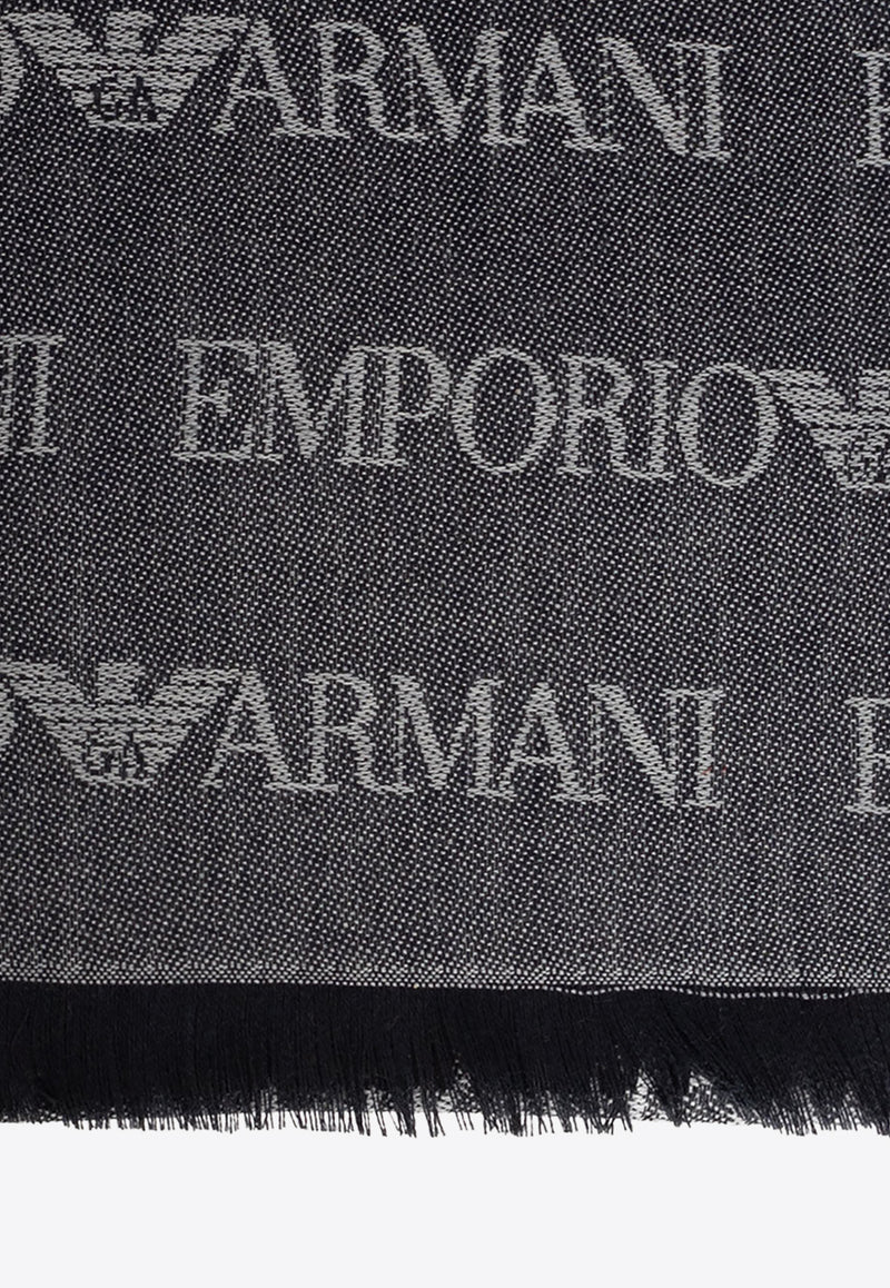 Emporio Armani Logo Embroidered Fringed Scarf Gray 625060 CC786-00635