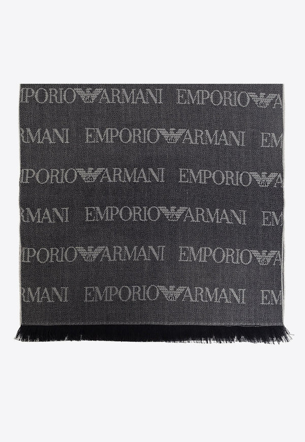 Emporio Armani Logo Embroidered Fringed Scarf Gray 625060 CC786-00635