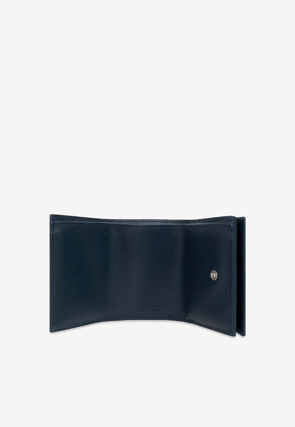 Bottega Veneta Tiny Tri-Fold Intrecciato Leather Wallet Deep Blue 667036 VCPQ4-3121