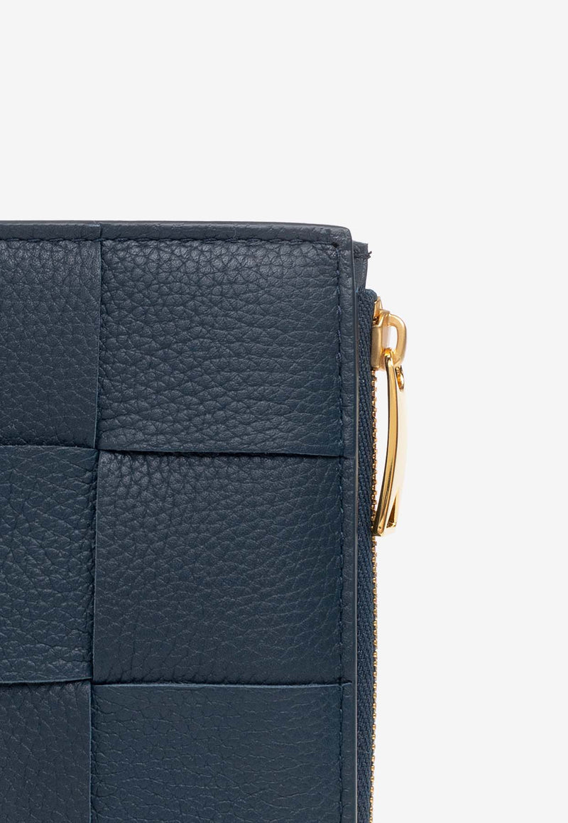 Bottega Veneta Medium Intreccio Bi-Fold Leather Wallet Deep Blue 667130 VCP14-3124