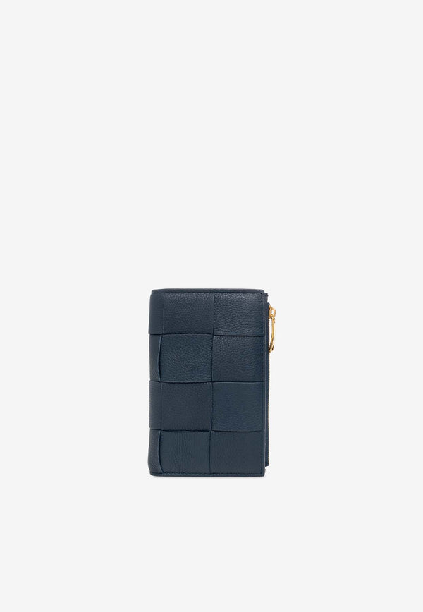 Bottega Veneta Medium Intreccio Bi-Fold Leather Wallet Deep Blue 667130 VCP14-3124