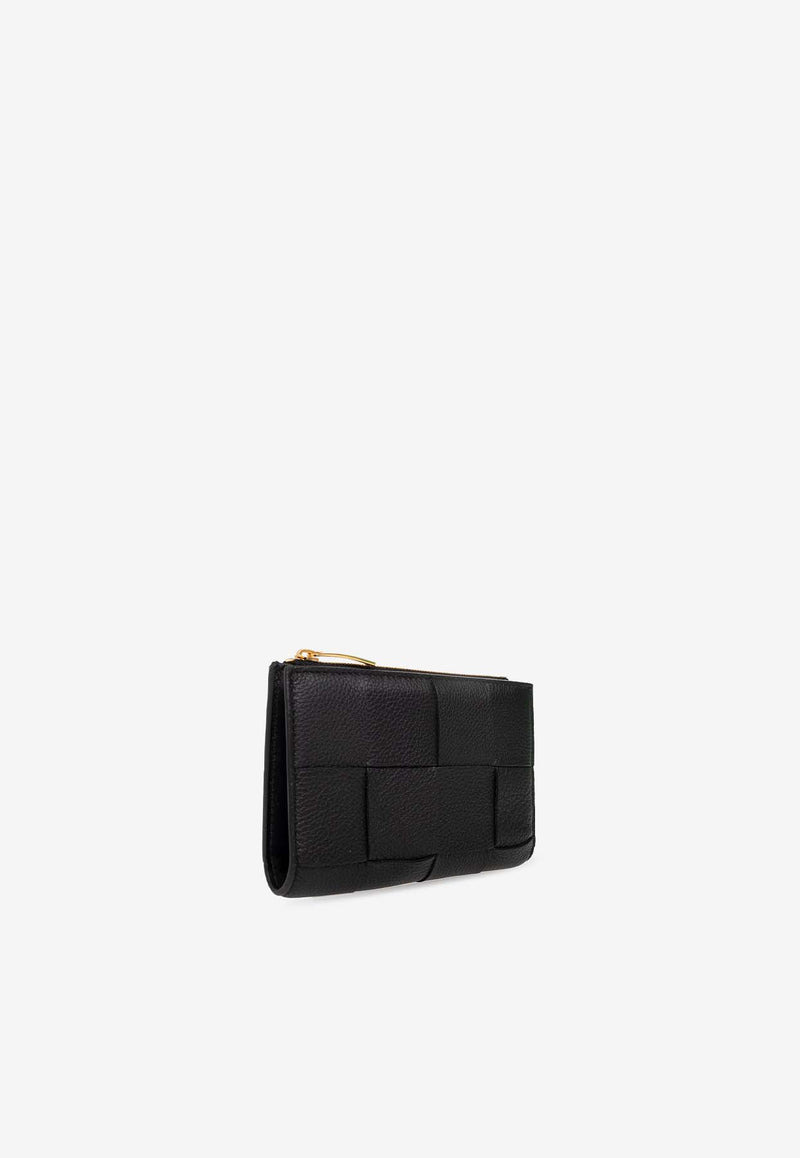 Bottega Veneta Medium Intreccio Bi-Fold Leather Wallet Black 667130 VCP14-8425
