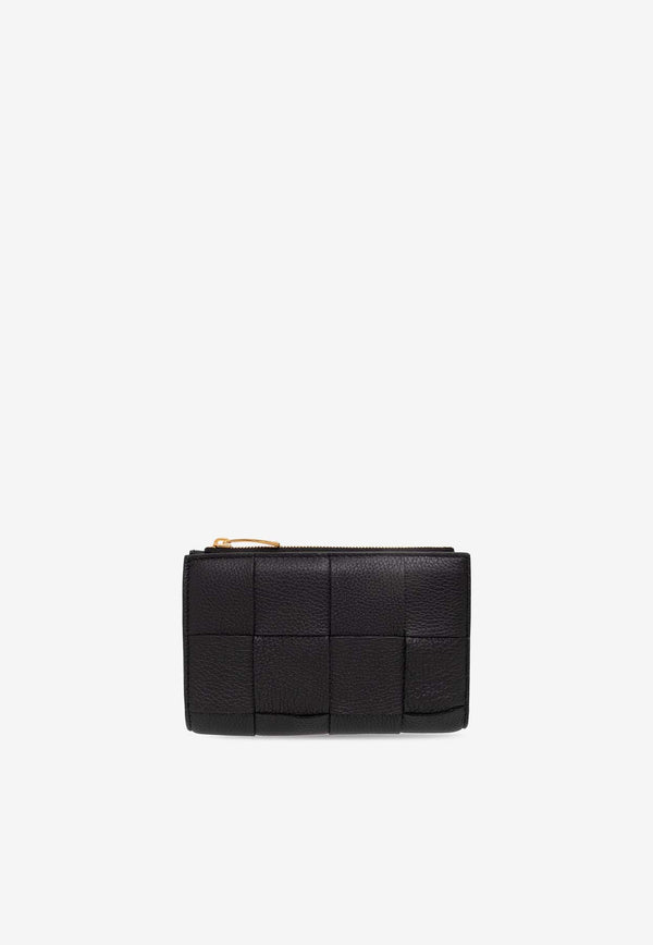Bottega Veneta Medium Intreccio Bi-Fold Leather Wallet Black 667130 VCP14-8425