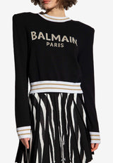 Balmain Logo-Embroidered Cropped Sweater Black AF1KA000 KD97-EGT