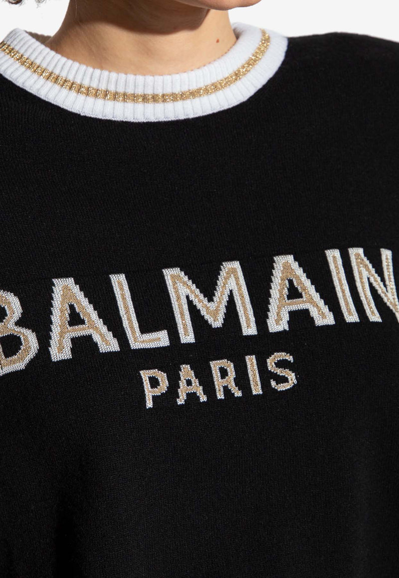 Balmain Logo-Embroidered Cropped Sweater Black AF1KA000 KD97-EGT