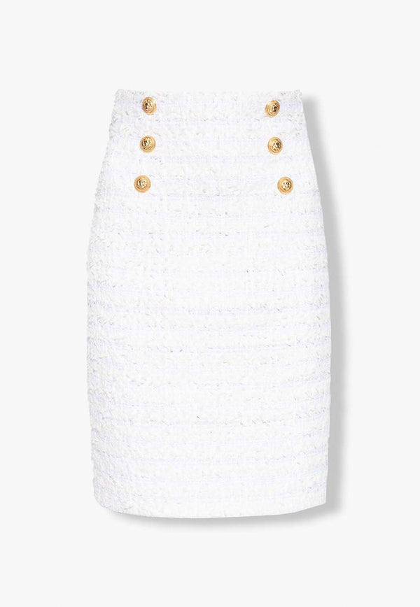 Balmain High-Waist Tweed Skirt White AF1LB288 XE36-0FA