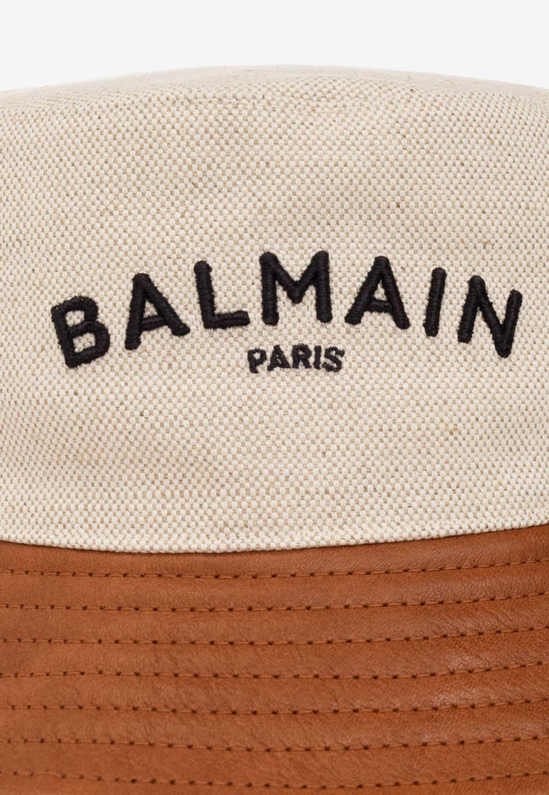 Balmain Logo Embroidered Bucket Hat Beige AF1XB007 MB38-GEM