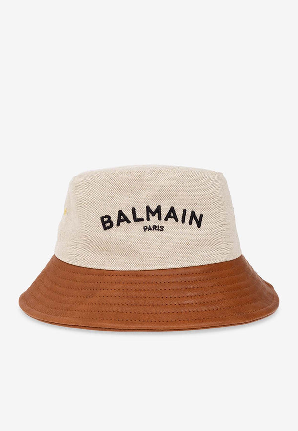 Balmain Logo Embroidered Bucket Hat Beige AF1XB007 MB38-GEM