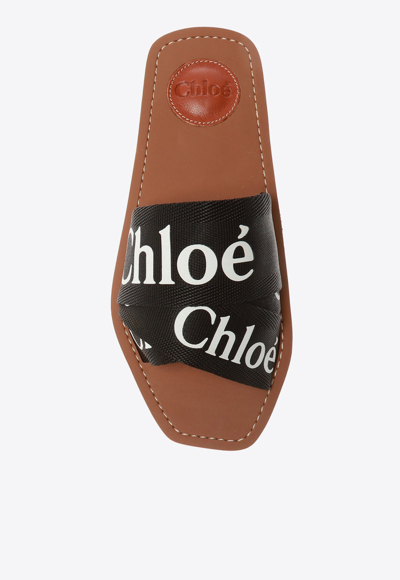 Chloé Woody Logo Detail Flat Sandals Black CHC19U188 08-001