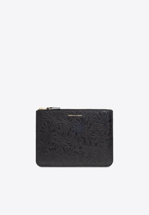 Comme Des Garçons Forest-Embossed Pouch in Leather SA5100EF 0-BLACK