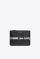 Comme Des Garçons Logo-Printed Pouch in Leather SA5100HL 0-BLACK