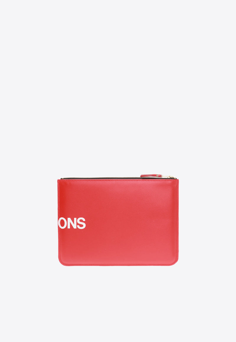 Comme Des Garçons Logo-Printed Pouch in Leather SA5100HL 0-RED
