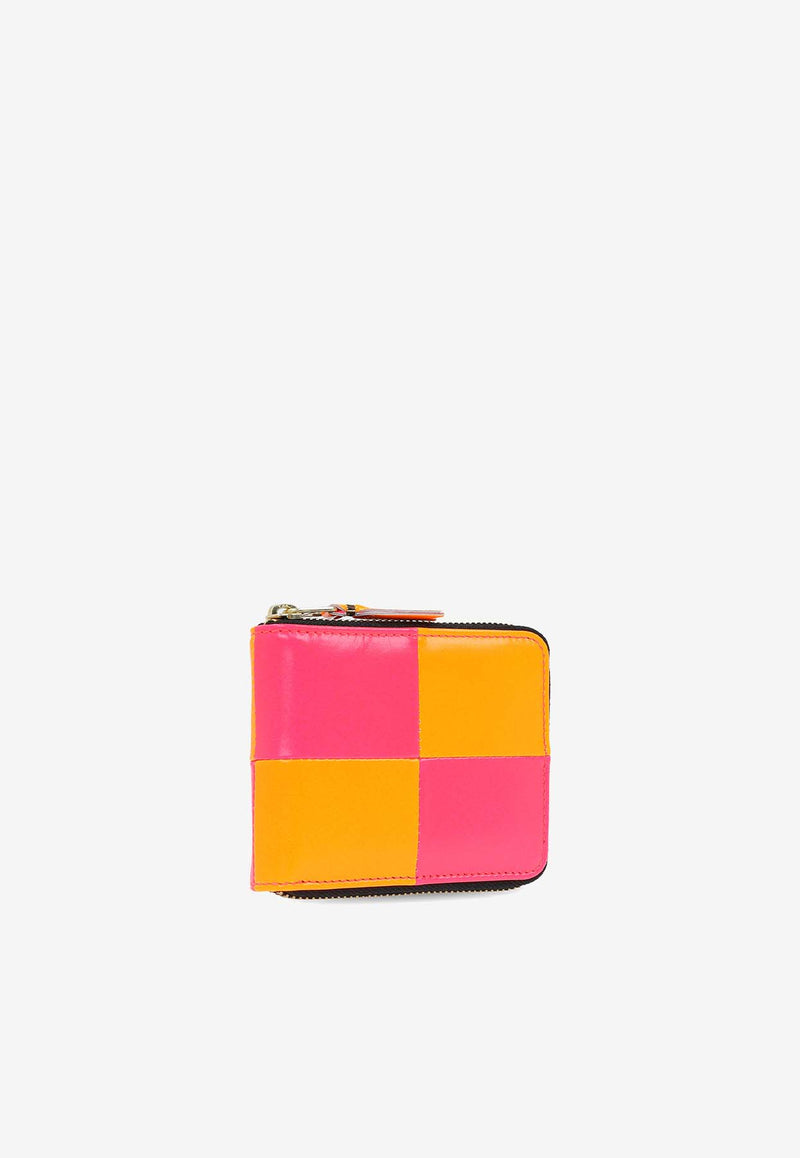Comme Des Garçons Fluo Squares Zip-Around Leather Wallet Multicolor SA7110FS 0-LIGHT ORANGE PINK