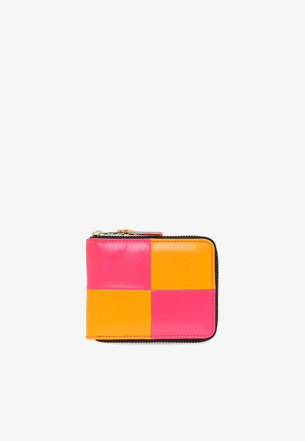 Comme Des Garçons Fluo Squares Zip-Around Leather Wallet Multicolor SA7110FS 0-LIGHT ORANGE PINK