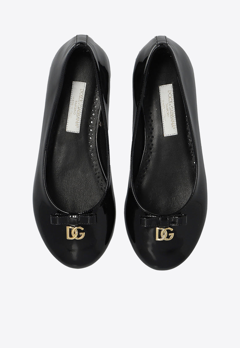 Dolce & Gabbana Kids Girls DG Logo Patent Leather Ballet Flats Black D11141 A1328-80999