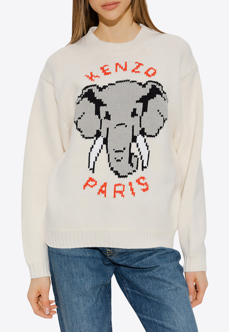 Kenzo Elephant Intarsia Wool Sweater FD52PU365 3BA-02