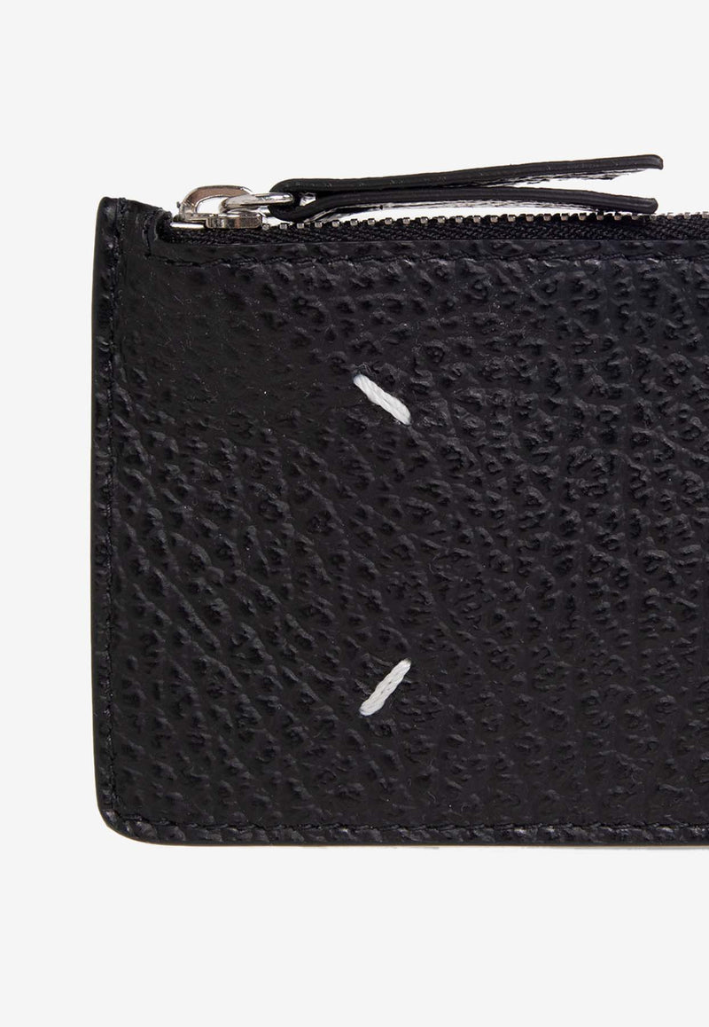 محفظة بطاقات من الجلد بشعار الدرزات الأربع