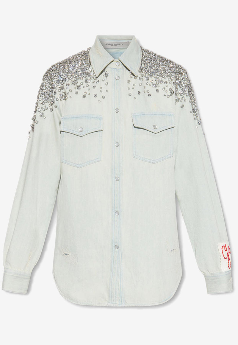 Golden Goose DB Bleached Denim Shirt with Crystal Embellishments Light Blue GWP00589 P000627-50100