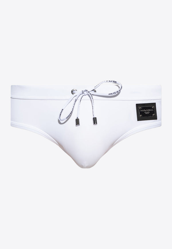 Dolce & Gabbana Logo Plate Swimming Briefs White M4A76J FUGA2-W0800