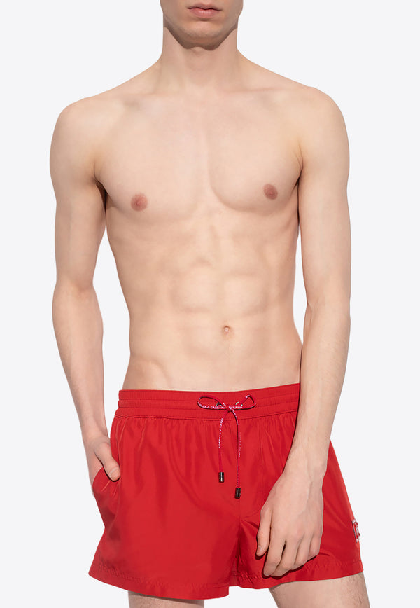 Dolce & Gabbana Logo Patch Swim Shorts  Red M4B11T FUSFW-R2254