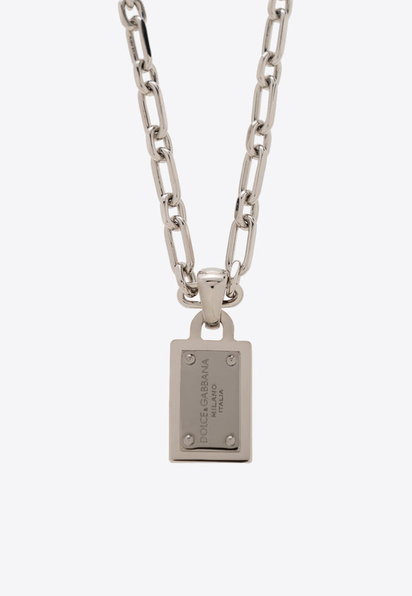 Dolce & Gabbana Logo Plate Pendant Necklace Silver WNP1T1 W1111-87655