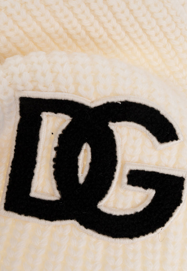 Dolce & Gabbana Kids Girls DG Logo Knitted Wool Scarf Cream LNKA79 JBVU1-W0800