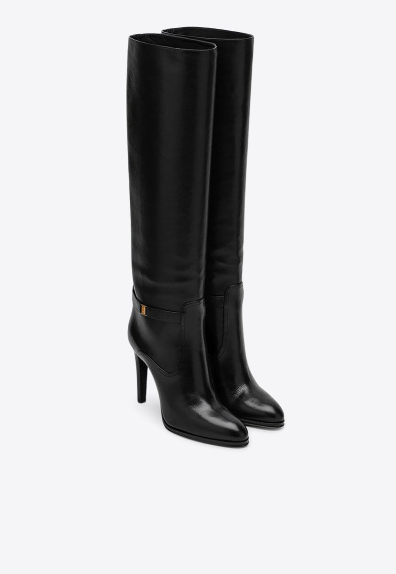 Saint Laurent Diane 100 Grained Leather Knee-High Boots Black 74379725V00/P_YSL-1000