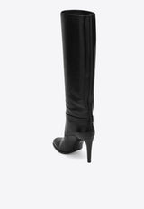 Saint Laurent Diane 100 Grained Leather Knee-High Boots Black 74379725V00/P_YSL-1000