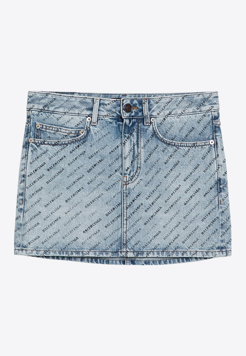 Balenciaga Monogram Denim Mini Skirt Blue 744972TQW66/O_BALEN-4141