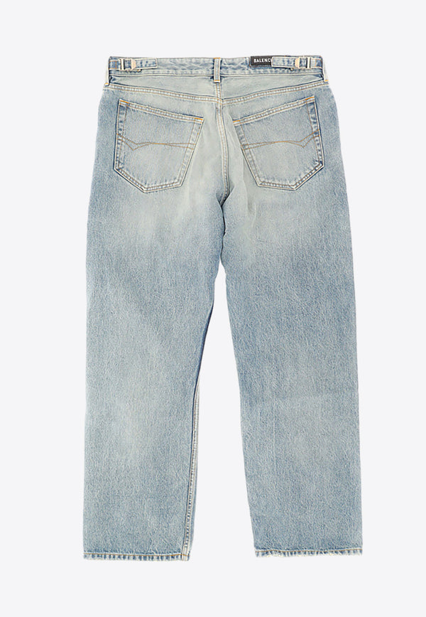 Balenciaga Wide-Leg Ripped Jeans Blue 745149_TDW14_3341
