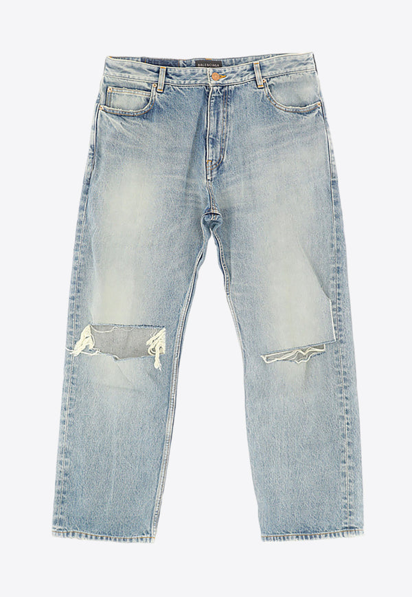 Balenciaga Wide-Leg Ripped Jeans Blue 745149_TDW14_3341