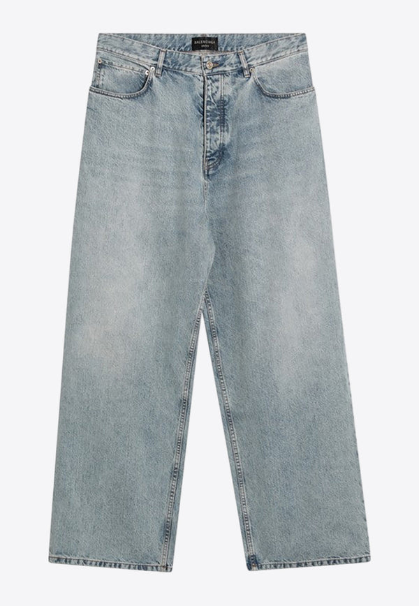 Balenciaga Logo Patch Washed Loose Jeans Blue 745213TRW55/R_BALEN-6185