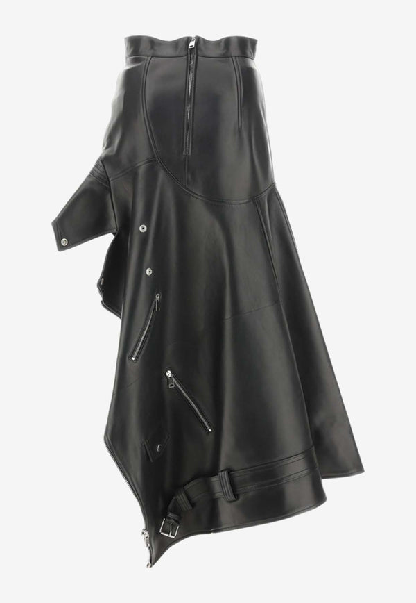 Alexander McQueen Asymmetrical Leather Biker Skirt  Black 746445_Q5ALD_1000