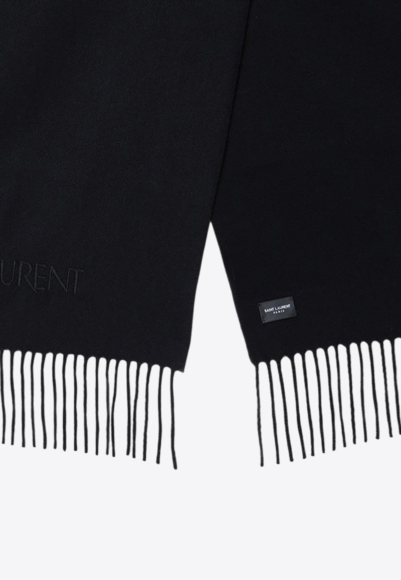 Saint Laurent Logo Embroidered Cashmere Scarf Black 748959U3Y201/P_YSL-1060