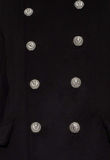 Balmain Double-Breasted High-Neck Coat Black 620191000