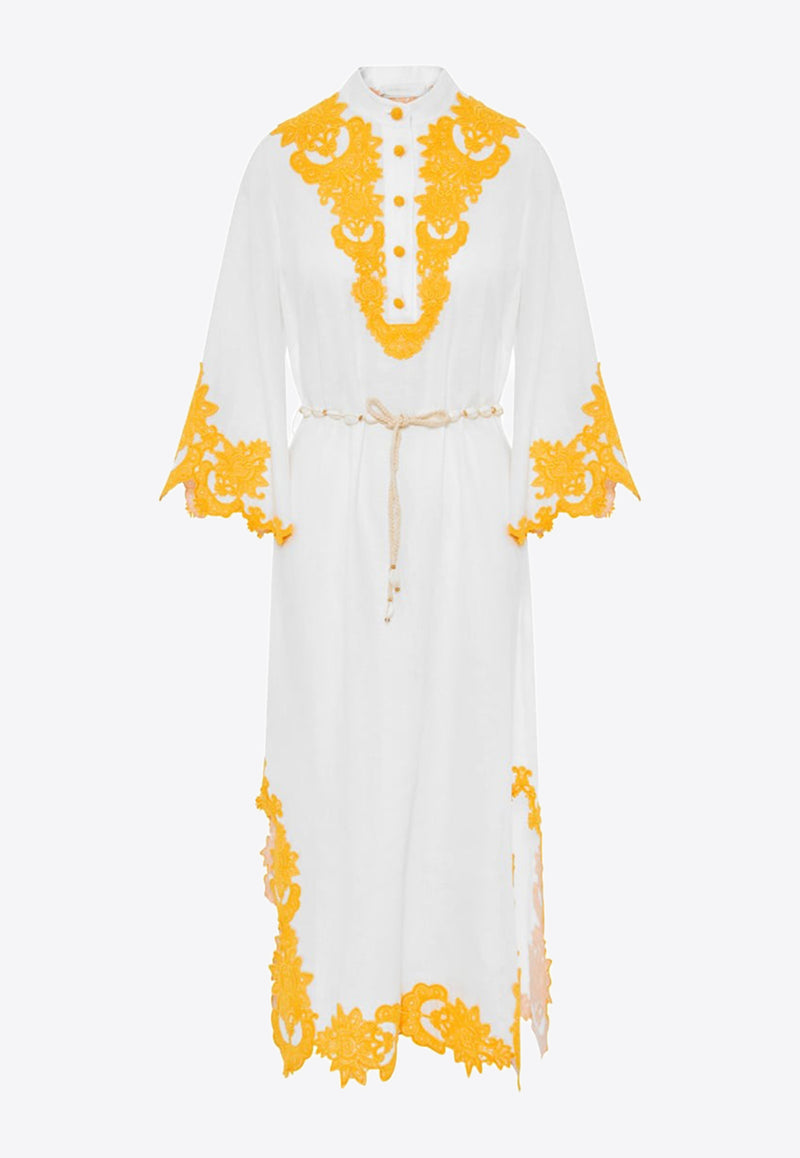 Zimmermann Raie Embroidered-Trim Midi Dress White 7496DSS232IVORY