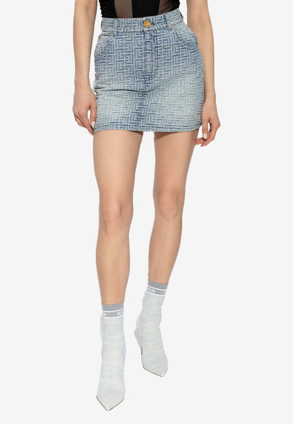 Monogrammed Denim Mini Skirt