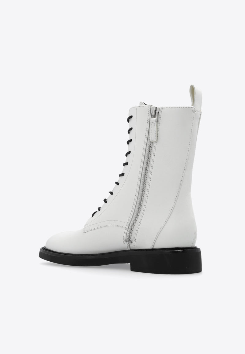 Tory Burch Double T Calf Leather Combat Boots White 154332 0-100