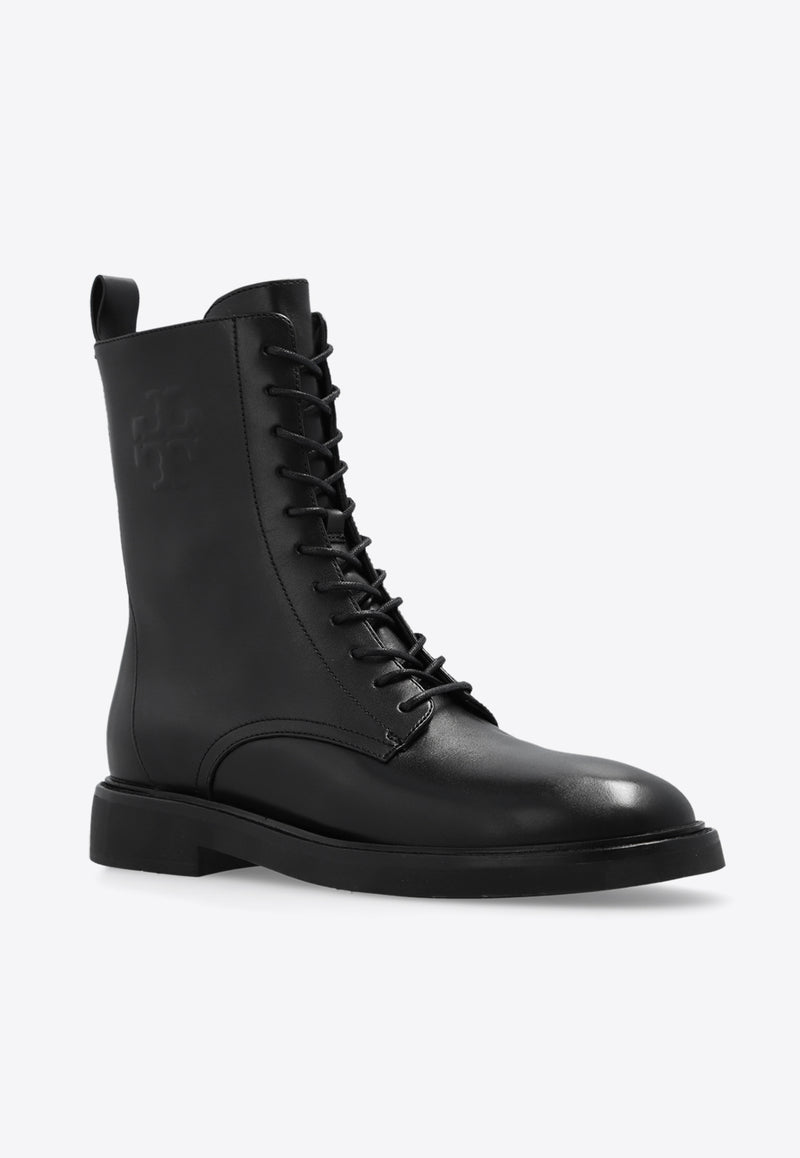 Tory Burch Double T Calf Leather Combat Boots Black 154336 0-006