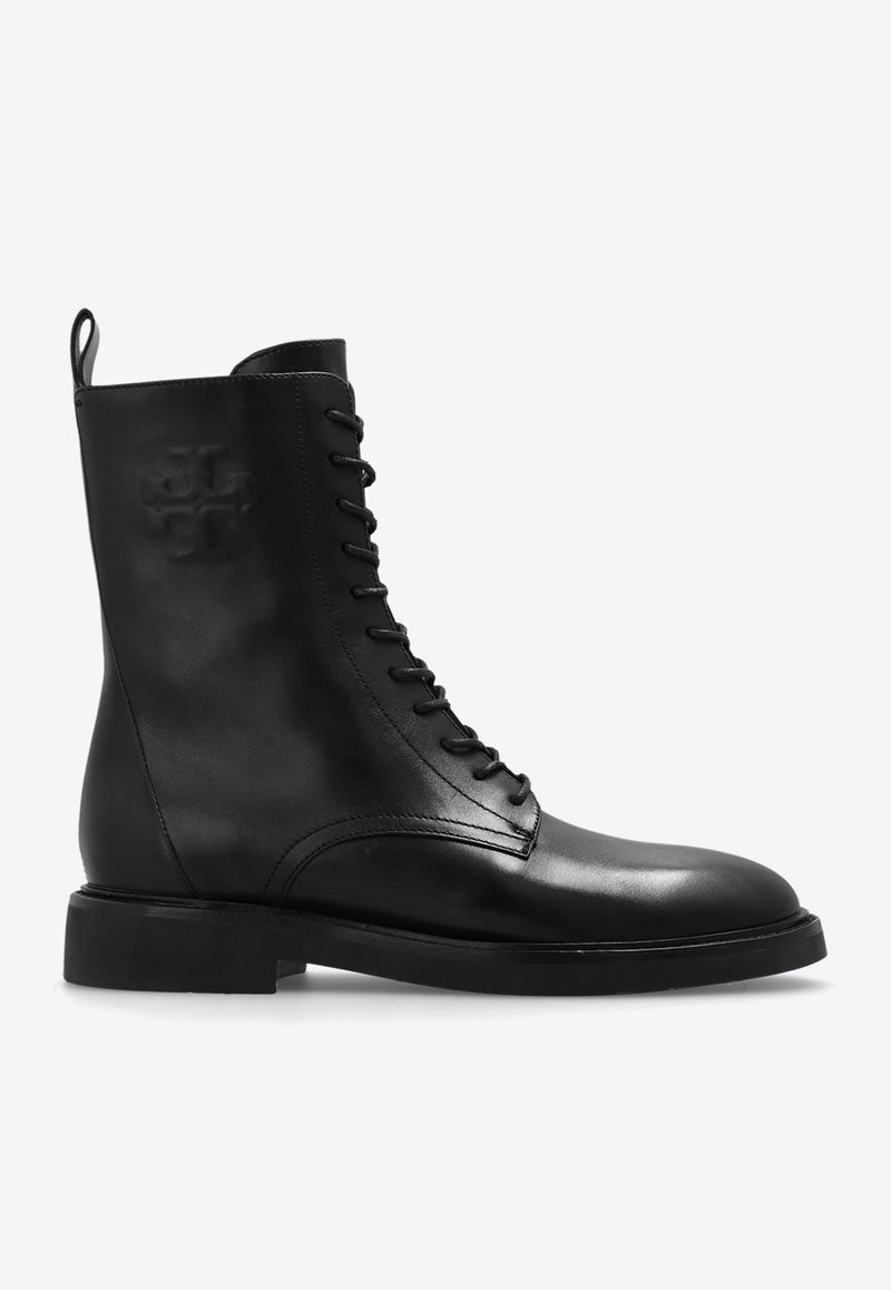 Tory Burch Double T Calf Leather Combat Boots Black 154336 0-006