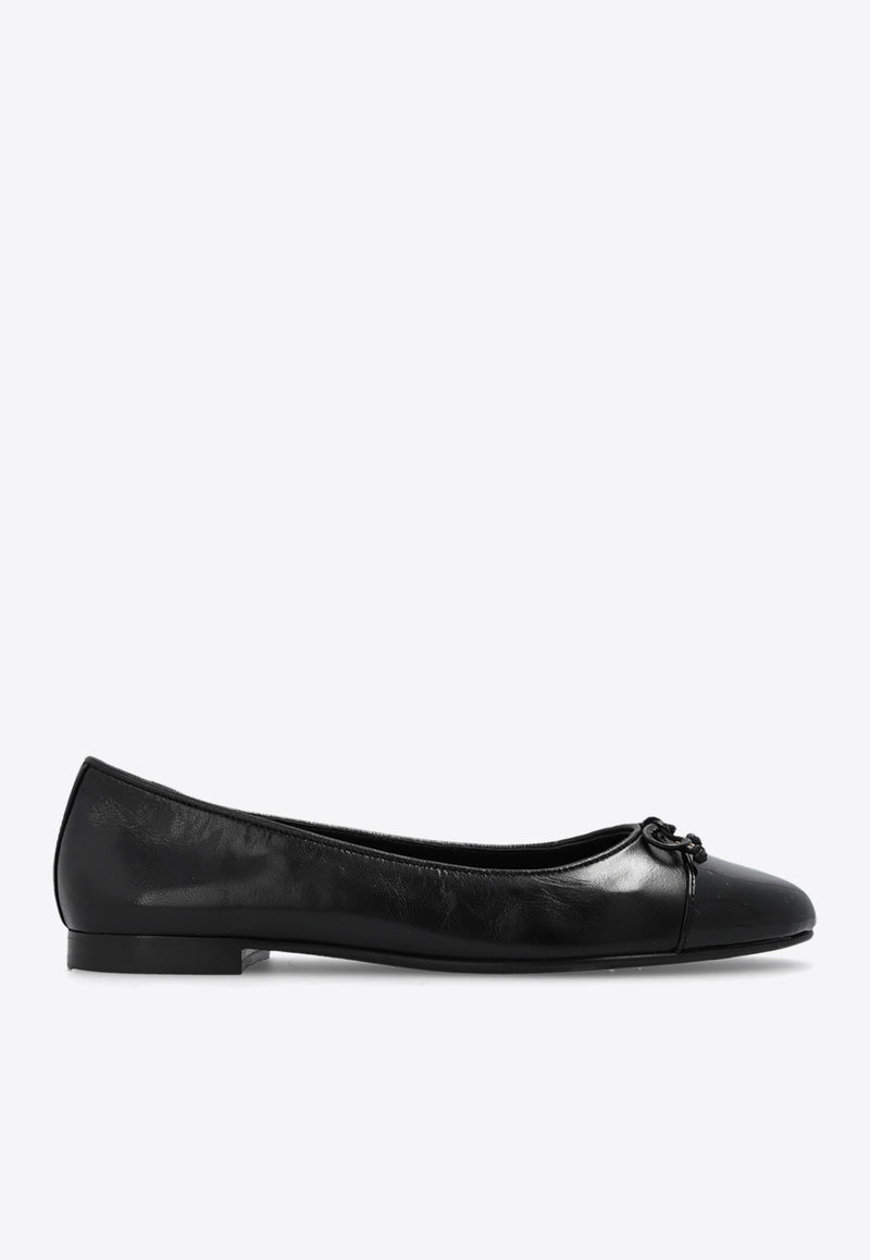 Tory Burch Cap-Toe Calf Leather Ballet Flats Black 154511 0-004