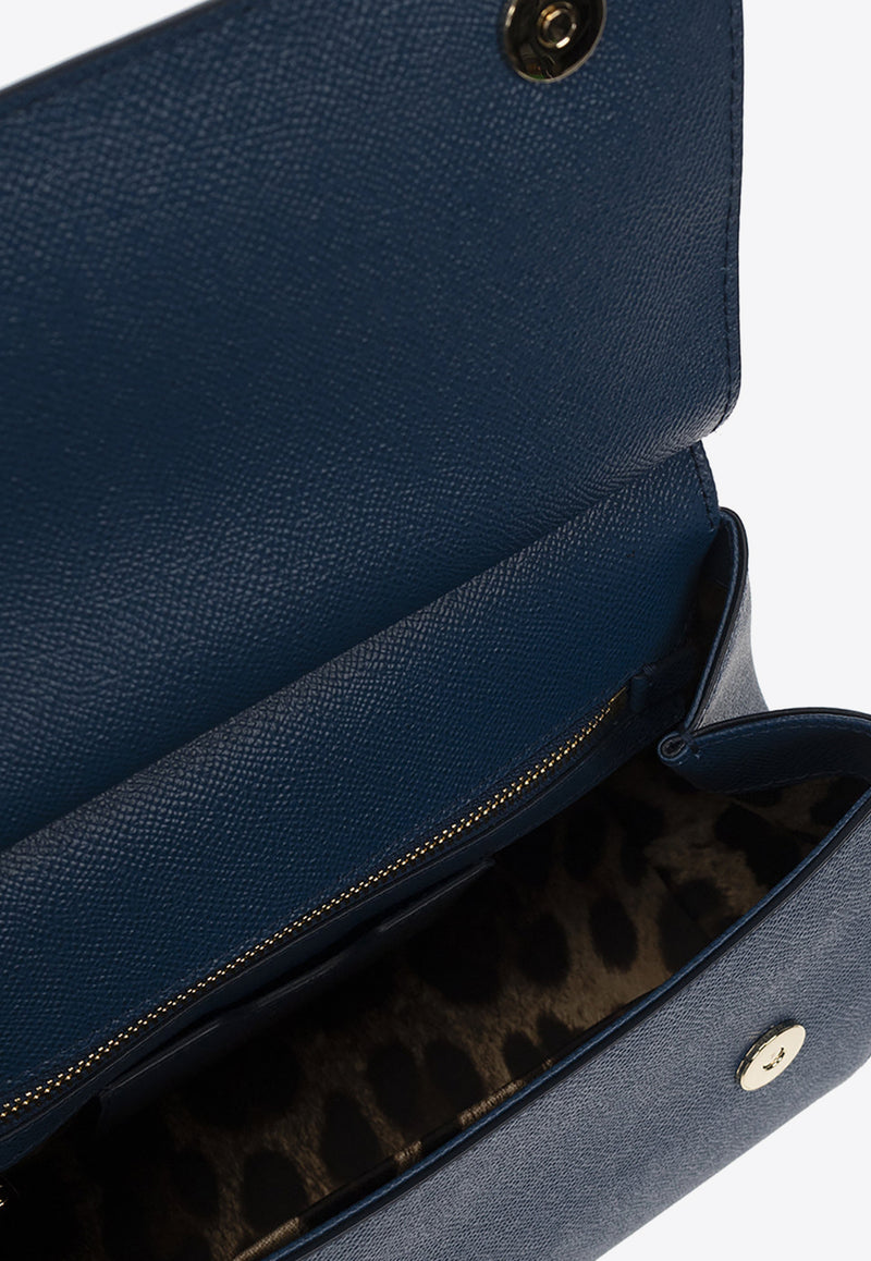 Dolce & Gabbana Large Sicily Shoulder Bag in Dauphine Leather Blue BB6002 A1001-87398