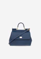 Dolce & Gabbana Large Sicily Shoulder Bag in Dauphine Leather Blue BB6002 A1001-87398