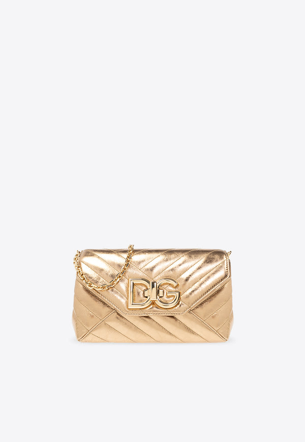 Dolce & Gabbana Small Lop Quilted Crossbody Bag in Metallic Leather Gold BB7312 AP308-8H945