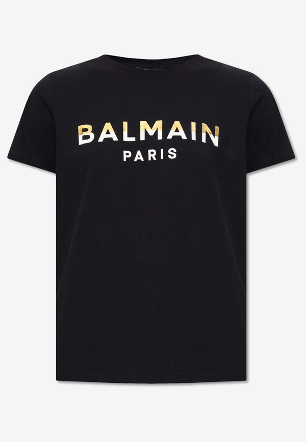 Balmain Logo Print Crewneck T-shirt Black BF0EF005 BC55-EJL