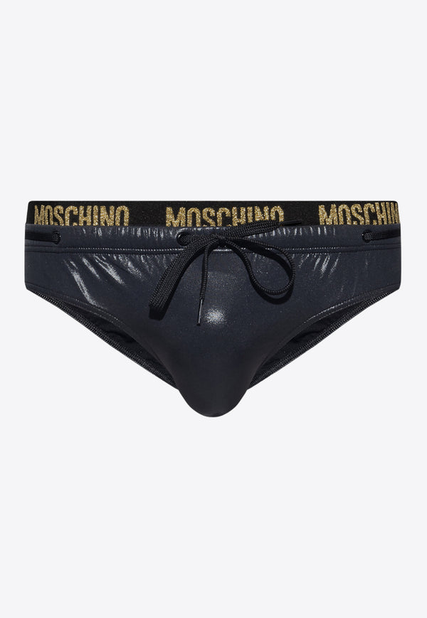 Moschino Glittered Logo Glossy Swim Briefs 232V3 A4217 9304-0555